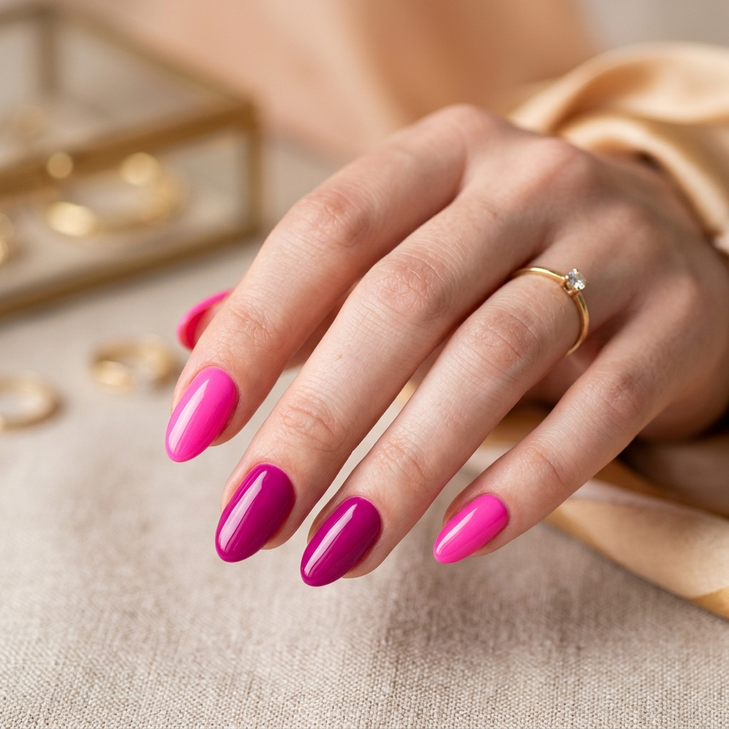 Exquisite rose pink manicured nails
