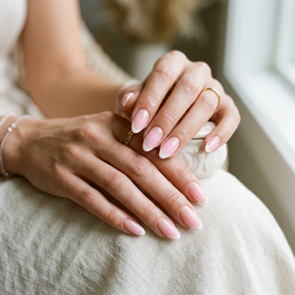 Pastel soft pink french manicure